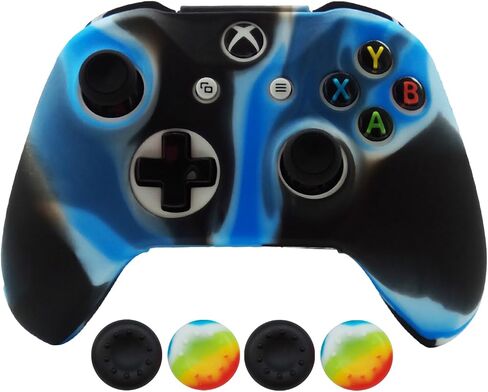 Silicone Controller Cover Skin Protector Case Faceplates Kits for Xbox One X/One S/Slim Controller with 8pcs Thumb Grips Caps(Blue,Red) in Saudi Arabia