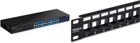 محول ويب ذكي ذو 28 منفذًا من TRENDnet، 24 منفذ جيجابت، 4 × 10 جيجا SFP + فتحات، سعة تحويل 128 جيجابت في الثانية، TEG-30284 و24 منفذ لوحة توصيل Keystone 1U فارغة، 1U 19 بوصة هيكل حامل معدني، TC-KP24 in Kuwait