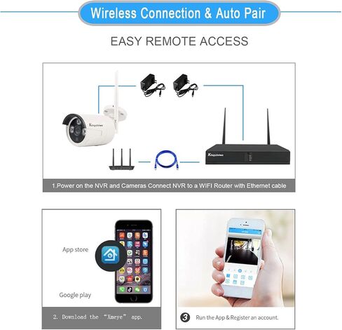 نظام كاميرا مراقبة منزلية لاسلكية 1296 بكسل واي فاي، طقم نظام كاميرا مراقبة فيديو Kingvision 8CH NVR مع 4 قطع 3.0 ميجابكسل كاميرات CCTV IP مقاومة للماء للأماكن الخارجية/الداخلية in Kuwait