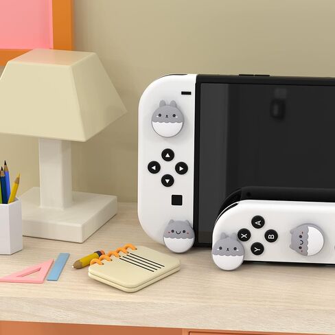 eXtremeRate PlayVital Rabbit & Squirrel Cute Switch Thumb Grip Caps, Caution Yellow Joystick Caps for Nintendo Switch Lite, Silicone Analog Cover Thumbstick Grips for Switch OLED Joycon in Saudi Arabia