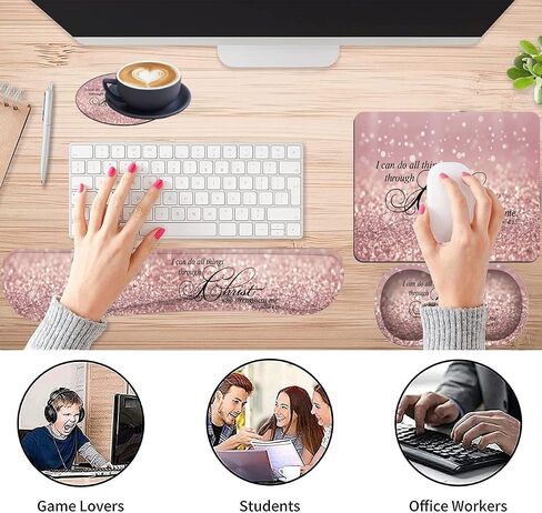 Ergonomic Keyboard Wrist rest Pad + Wrist Rest Pad + Square Mouse Pad + Coaster, Soft Lycra and Non-slip Rubber Base, Gel Memory Foam Wrist Pad Set for Pain Relief, Color Cute Little Dinosaur in Saudi Arabia