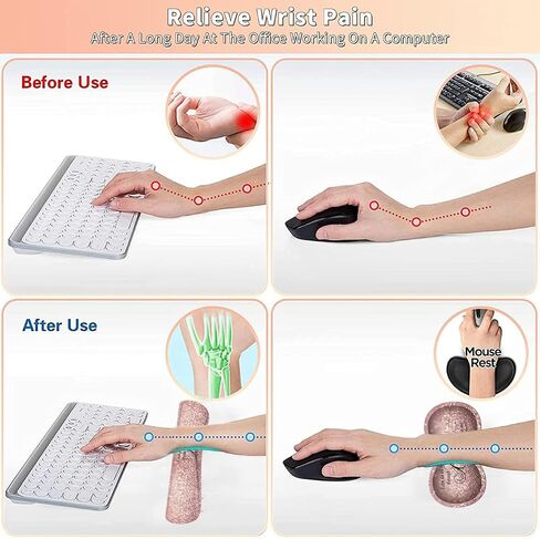 Ergonomic Keyboard Wrist rest Pad + Wrist Rest Pad + Square Mouse Pad + Coaster, Soft Lycra and Non-slip Rubber Base, Gel Memory Foam Wrist Pad Set for Pain Relief, Color Cute Little Dinosaur in Saudi Arabia