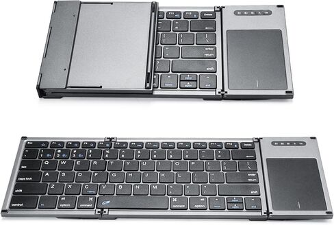 ZenRich Foldable Bluetooth Keyboard, Wireless Tri-Folding Portable Keyboard with Touchpad (Sync Up to 3 Devices), Full Size Ultra Slim Travel Keyboard for Windows/iOS/Android/OS/HMS, Grey in Kuwait