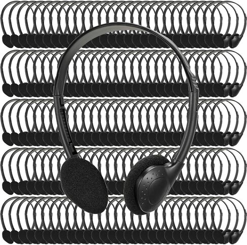 اكسوهال سماعات راس سوداء للاطفال من 200 قطعة، سماعات راس كبيرة للفصل الدراسي للطلاب مع قابس 3.5 ملم، سماعات راس سلكية على الاذن للمدرسة والمكتبة والمتاحف والاطفال والمراهقين والاولاد والبنات والبالغين in Kuwait