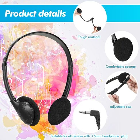 اكسوهال سماعات راس سوداء للاطفال من 200 قطعة، سماعات راس كبيرة للفصل الدراسي للطلاب مع قابس 3.5 ملم، سماعات راس سلكية على الاذن للمدرسة والمكتبة والمتاحف والاطفال والمراهقين والاولاد والبنات والبالغين in Kuwait