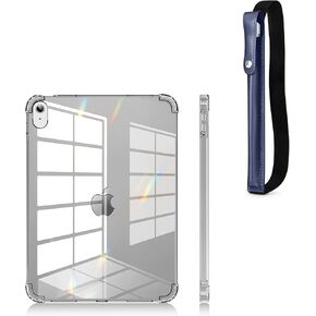 DTTO Clear Case for iPad 10th Generation 2022 - [Yellowing Resistant] Slim Lightweight Transparent Soft Cover and PU Leather Pencil Sleeve Pouch for iPad 10.9 Inch, Clear/Navy Blue in Saudi Arabia
