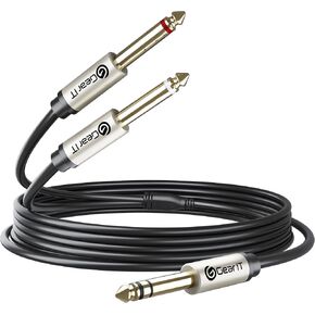 GearIT 1/4 بوصة TRS ستيريو إلى كابل إدخال Y-Splitter مزدوج 1/4 بوصة (15 قدم) 1/4 بوصة مقبس ذكر إلى مزدوج 1/4 بوصة (6.35 مم) ذكر TS كابل كسر أحادي سلك تصحيح الصوت ربع بوصة - 15 قدم