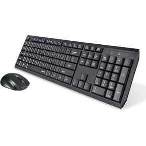 مجموعة لوحة مفاتيح وماوس لاسلكية Eagletec K104 رفيعة ومسطحة وهادئة، لوحة مفاتيح مريحة كاملة الحجم مكونة من 104 مفاتيح وماوس لاسلكي محمول لأجهزة الكمبيوتر التي تعمل بنظام Windows (مجموعة لوحة مفاتيح وماوس لاسلكية سوداء) in Kuwait