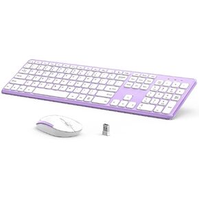 Wireless Keyboard Mouse Combo, Vssoplor 2.4G Ultra-Slim Cordless Keyboard and Mouse Set, Full Size Purple Wireless Keyboard for Windows, Laptop, PC, Computer, Notebook in Kuwait
