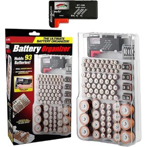 Battery Organizer Storage, Original Wall-Mount Storage, Holder Fits 93-Batteries with Battery Tester for AAA AA 9V C and D Size Batteries As Seen On TV in Saudi Arabia