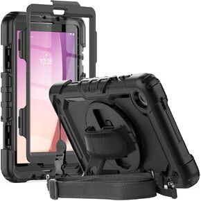 Herize Case for Lenovo Tab M8 4th Gen 2023 Released with Screen Protector | Lenovo M8 Case TB-300FU/TB-300XU with Pen Holder | Full Body Shockproof Rubber Protective Cover W/Stand Shoulder Strap