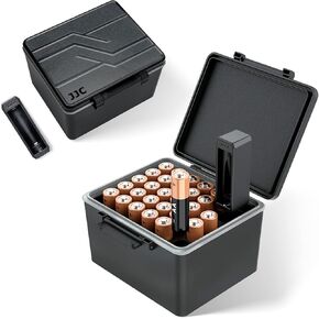 JJC AA Battery Case Holder for 28 x Double A Batteries with Battery Tester | 28 x Custom Battery Slots, Water-Resistant & Shockproof, Hard ABS Shell with EVA Interior, Compact for Travel in Saudi Arabia