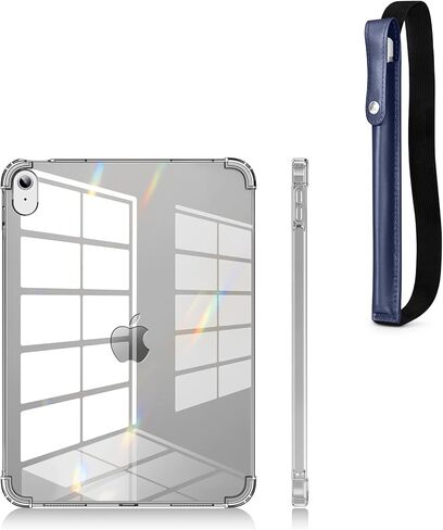 DTTO Clear Case for iPad 10th Generation 2022 - [Yellowing Resistant] Slim Lightweight Transparent Soft Cover and PU Leather Pencil Sleeve Pouch for iPad 10.9 Inch, Clear/Navy Blue in Saudi Arabia