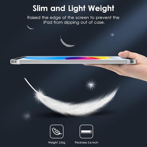 DTTO Clear Case for iPad 10th Generation 2022 - [Yellowing Resistant] Slim Lightweight Transparent Soft Cover and PU Leather Pencil Sleeve Pouch for iPad 10.9 Inch, Clear/Navy Blue in Saudi Arabia