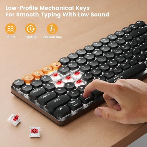 لوحة مفاتيح ميكانيكية بلوتوث ProtoArc، ​​لوحة مفاتيح مكتب MECH K301، لوحة مفاتيح هادئة تعمل باللمس بنسبة 75% مع إضاءة خلفية، وضع ثلاثي 2.4G/USB-C/بلوتوث، مفاتيح حمراء للكمبيوتر الشخصي Mac Windows iPad 84 مفاتيح in Kuwait