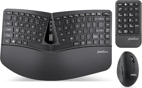 Perixx PERIDUO-606A, 3-in-1 Wireless Compact Ergonomic Keyboard with Vertical Mouse and Numeric Keypad - Adjustable Palm Rest - Tilt Wheel - Membrane Low Profile Keys - US English in Kuwait