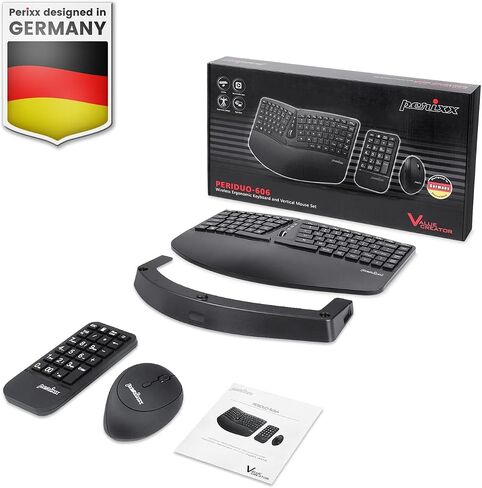 Perixx PERIDUO-606A, 3-in-1 Wireless Compact Ergonomic Keyboard with Vertical Mouse and Numeric Keypad - Adjustable Palm Rest - Tilt Wheel - Membrane Low Profile Keys - US English in Kuwait