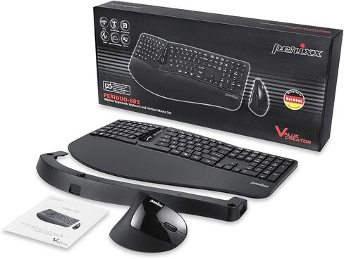 بيريكس مجموعة كيبورد سلكية مريحة مقسمة بمنفذ USB وماوس عمودي مع مسند راحة يد قابل للتعديل ومفاتيح غشاء تكتيكية قصيرة، تصميم انجليزي امريكي من بيريدو-505 in Kuwait
