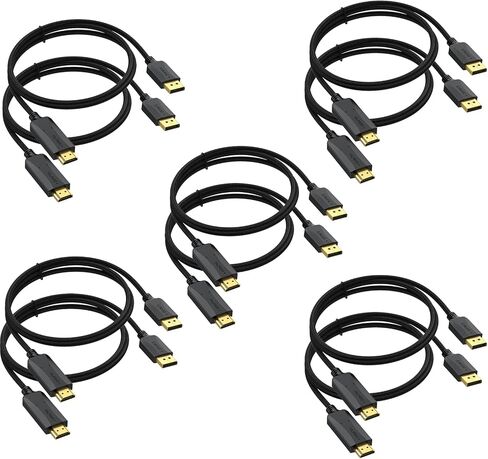 Thin DisplayPort to HDMI Cable 5 Feet, DP Display Port to HDMI Cable Adapter Male to Male Cord Gold-Plated Braided FHD Supports Video and Audio Compatible with Dell, HP, Insignia, Samsung, More in Saudi Arabia
