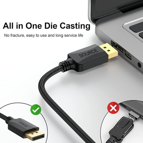 Thin DisplayPort to HDMI Cable 5 Feet, DP Display Port to HDMI Cable Adapter Male to Male Cord Gold-Plated Braided FHD Supports Video and Audio Compatible with Dell, HP, Insignia, Samsung, More in Saudi Arabia