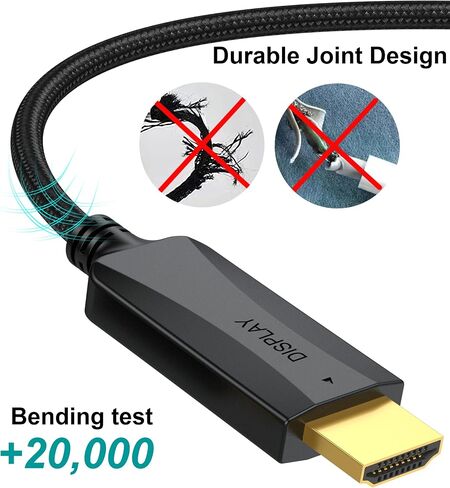 Thin DisplayPort to HDMI Cable 5 Feet, DP Display Port to HDMI Cable Adapter Male to Male Cord Gold-Plated Braided FHD Supports Video and Audio Compatible with Dell, HP, Insignia, Samsung, More in Saudi Arabia