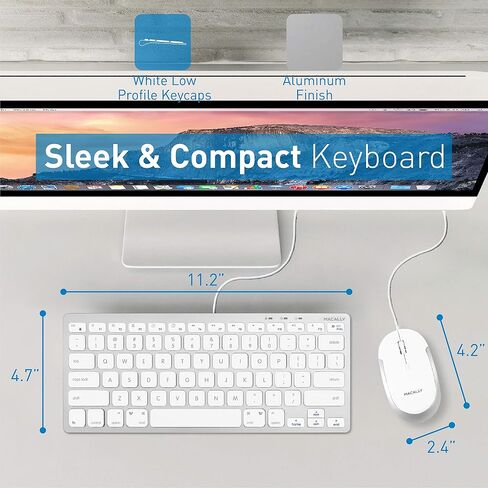 Macally USB Wired Keyboard and Mouse Combo for Mac and PC - Save Space with a Compact Small Apple Keyboard and Mouse for MacBook Pro/Air, iMac Mini/Pro in Kuwait
