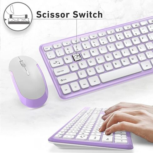 Wireless Keyboard Mouse Combo, Vssoplor 2.4G Ultra-Slim Cordless Keyboard and Mouse Set, Full Size Purple Wireless Keyboard for Windows, Laptop, PC, Computer, Notebook in Kuwait