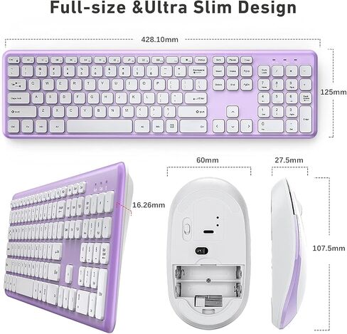 Wireless Keyboard Mouse Combo, Vssoplor 2.4G Ultra-Slim Cordless Keyboard and Mouse Set, Full Size Purple Wireless Keyboard for Windows, Laptop, PC, Computer, Notebook in Kuwait