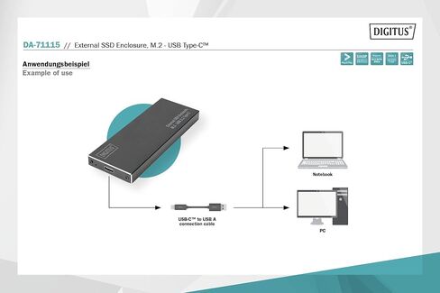 Digitus - DA-7111 - حاوية القرص الصلب SSD - M.2 - USB 3.0 - SATA III - أسود in Kuwait