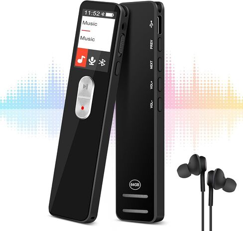 مسجل صوت رقمي، مسجل نشط 64 جيجا مع تشغيل 3072 كيلو بايت في الثانية، تقليل الضوضاء وحماية كلمة المرور للمحاضرات والاجتماعات والفصول الدراسية (فضي) in Kuwait