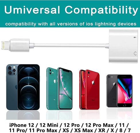 محول سماعات iPhone، [معتمد من Apple MFi] 3 حزم محول صوت + شاحن مزدوج، مقسم صوت iPhone Splitter لـ iPhone 14 Pro Max/13/12/11/SE/XR/XS/8/7/6 دعم المكالمات in Kuwait
