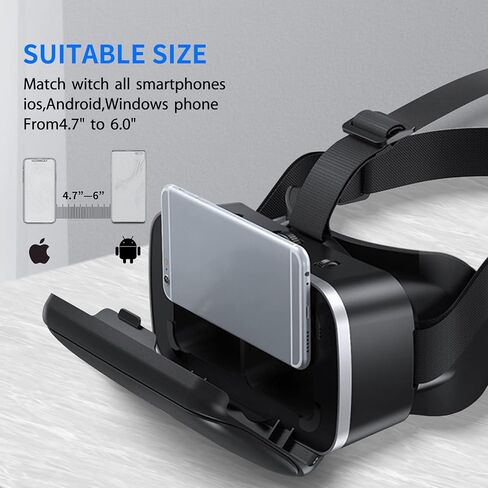 DLseego VR Headset Design for iPhone & Android Phone, Remote Controller 3D Glasses Goggles HD Virtual Reality Headset Comfortable Adjustable Distance for Phones 4.7-6.53inch -Black in Saudi Arabia