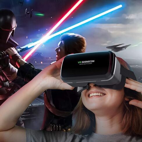 DLseego VR Headset Design for iPhone & Android Phone, Remote Controller 3D Glasses Goggles HD Virtual Reality Headset Comfortable Adjustable Distance for Phones 4.7-6.53inch -Black in Saudi Arabia