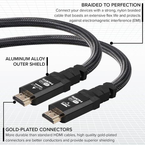 كابل 4K HDMI 2.0 بطول 15 قدم [عبوتين] من ريتزجير. سلك نايلون مضفر فائق السرعة 18 جيجابت في الثانية وموصلات ذهبية - 4K@60 هرتز/UHD/3D/2160p/1080p/ARC وإيثرنت. متوافق مع تلفزيون UHD/الشاشة/الكمبيوتر الشخصي/PS5/Xbox in Kuwait