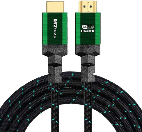 كابل 4K HDMI 2.0 بطول 15 قدم [عبوتين] من ريتزجير. سلك نايلون مضفر فائق السرعة 18 جيجابت في الثانية وموصلات ذهبية - 4K@60 هرتز/UHD/3D/2160p/1080p/ARC وإيثرنت. متوافق مع تلفزيون UHD/الشاشة/الكمبيوتر الشخصي/PS5/Xbox in Kuwait