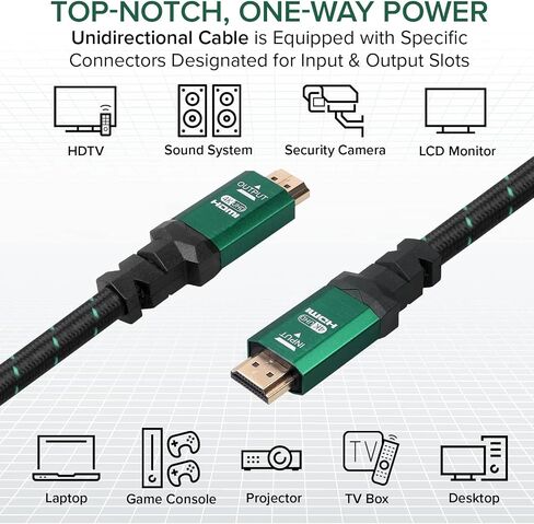 كابل 4K HDMI 2.0 بطول 15 قدم [عبوتين] من ريتزجير. سلك نايلون مضفر فائق السرعة 18 جيجابت في الثانية وموصلات ذهبية - 4K@60 هرتز/UHD/3D/2160p/1080p/ARC وإيثرنت. متوافق مع تلفزيون UHD/الشاشة/الكمبيوتر الشخصي/PS5/Xbox in Kuwait