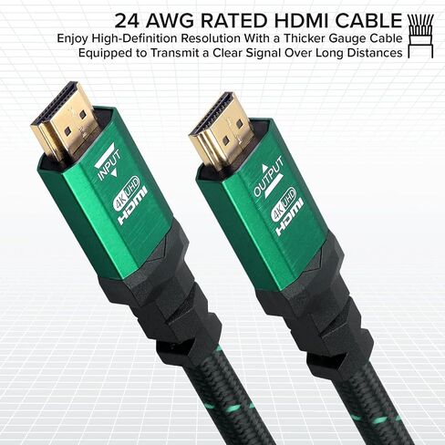 كابل 4K HDMI 2.0 بطول 15 قدم [عبوتين] من ريتزجير. سلك نايلون مضفر فائق السرعة 18 جيجابت في الثانية وموصلات ذهبية - 4K@60 هرتز/UHD/3D/2160p/1080p/ARC وإيثرنت. متوافق مع تلفزيون UHD/الشاشة/الكمبيوتر الشخصي/PS5/Xbox in Kuwait