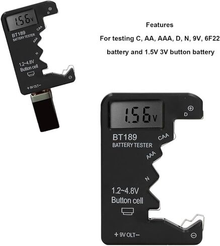 Battery Tester Checker, Universal Battery Tester Battery Checker Battery Capacity Tester Digital Display Battery Meter Small Batteries Button Cell Analyzer for AA AAA 6F22 9V 1.5V (Black) in Saudi Arabia