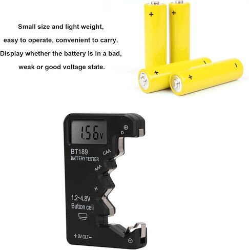 Battery Tester Checker, Universal Battery Tester Battery Checker Battery Capacity Tester Digital Display Battery Meter Small Batteries Button Cell Analyzer for AA AAA 6F22 9V 1.5V (Black) in Saudi Arabia
