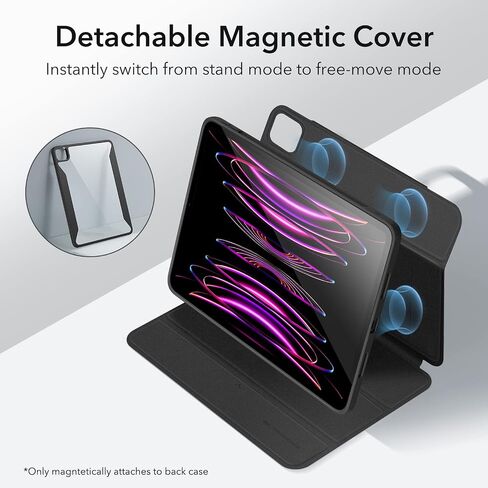 ESR for iPad Pro 12.9 Inch Case (2022/2021), iPad Pro 12.9 Case 6th/5th Generation with Pencil Holder, Detachable Magnetic Cover, Vertical Stand, Auto Wake/Sleep, Rebound 360 Series, Black in Saudi Arabia