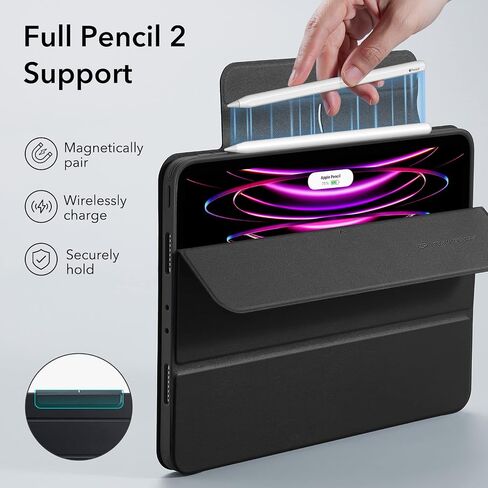 ESR for iPad Pro 12.9 Inch Case (2022/2021), iPad Pro 12.9 Case 6th/5th Generation with Pencil Holder, Detachable Magnetic Cover, Vertical Stand, Auto Wake/Sleep, Rebound 360 Series, Black in Saudi Arabia