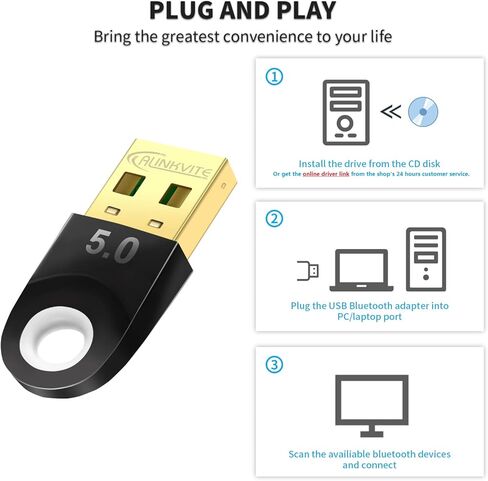 Bluetooth Adapter for PC 5.0, ALINKVITE Bluetooth Adapter for Windows 11/10/8.1/8/7, Bluetooth Dongle with Ultra-Range, Dual-Mode, USB Dongle for Keyboard, PC, Mobile, Printer, Headset, Speakers in Kuwait