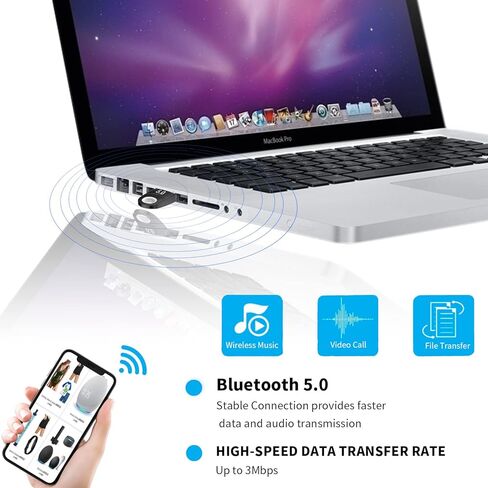 Bluetooth Adapter for PC 5.0, ALINKVITE Bluetooth Adapter for Windows 11/10/8.1/8/7, Bluetooth Dongle with Ultra-Range, Dual-Mode, USB Dongle for Keyboard, PC, Mobile, Printer, Headset, Speakers in Kuwait