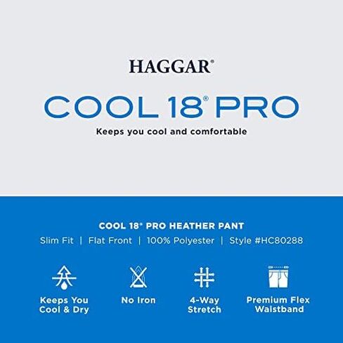 بنطلون Haggar رجالي رائع 18 Pro مقاس نحيف مسطح من الأمام Superflex Belt in Kuwait