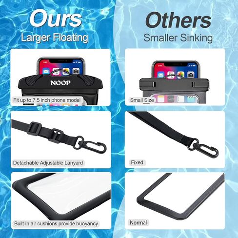 حافظة مضادة للماء من نوب، حافظة جوال عالمية مقاومة للماء متوافقة مع ايفون 14 برو ماكس/13/12/11، جالكسي الترا اس 23 22، جوجل حتى 7.5 انش، شنطة جافة اساسيات العطلات - عبوة من قطعتين (اسود بي + اسود بي) in Kuwait