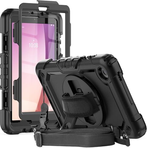 Herize Case for Lenovo Tab M8 4th Gen 2023 Released with Screen Protector | Lenovo M8 Case TB-300FU/TB-300XU with Pen Holder | Full Body Shockproof Rubber Protective Cover W/Stand Shoulder Strap in Kuwait