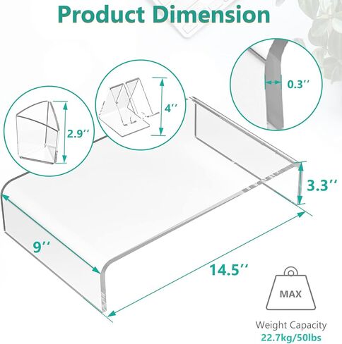 WALI Acrylic Monitor Stand, Desktop Riser Table Top with Storage Accessories, for Flat Screen LCD LED TV, Laptop, Notebook, Display and Office Supplies (ATT001), Clear in Saudi Arabia