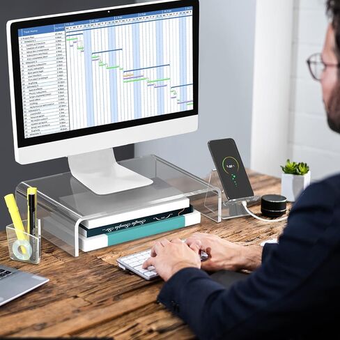 WALI Acrylic Monitor Stand, Desktop Riser Table Top with Storage Accessories, for Flat Screen LCD LED TV, Laptop, Notebook, Display and Office Supplies (ATT001), Clear in Saudi Arabia