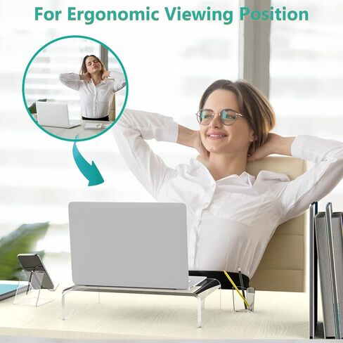 WALI Acrylic Monitor Stand, Desktop Riser Table Top with Storage Accessories, for Flat Screen LCD LED TV, Laptop, Notebook, Display and Office Supplies (ATT001), Clear in Saudi Arabia