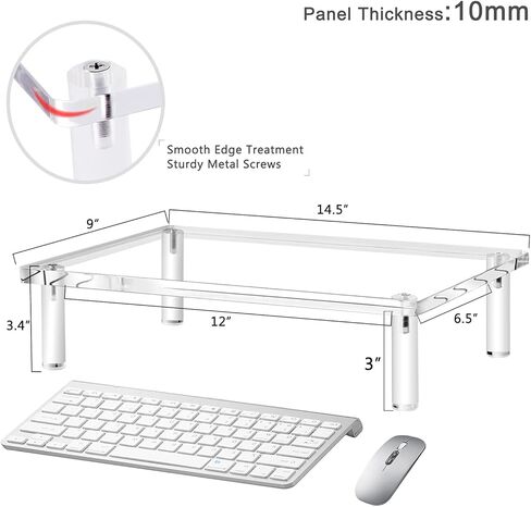 حامل شاشة أكريليك AQUIVER - منصة شفافة بسمك 10 مم - 14.5 بوصة (طول) × 9 بوصة (عرض) × 3.4 بوصة (ارتفاع) حامل سطح مكتب مريح - لأجهزة الكمبيوتر المحمول، وأجهزة الكمبيوتر الشخصية، والكمبيوتر المحمول، والطابعة، والكمبيوتر، وتلفزيون LCD بشاشة مسطحة in Kuwait
